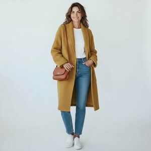 Vintage Saks Fifth Avenue Long Bouclé Coatigan Tan Curly Boiled Wool Union Made